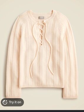 Title: J.Crew Cashmere Lace-Up Beach Sweater small Ivory Luxury Knit